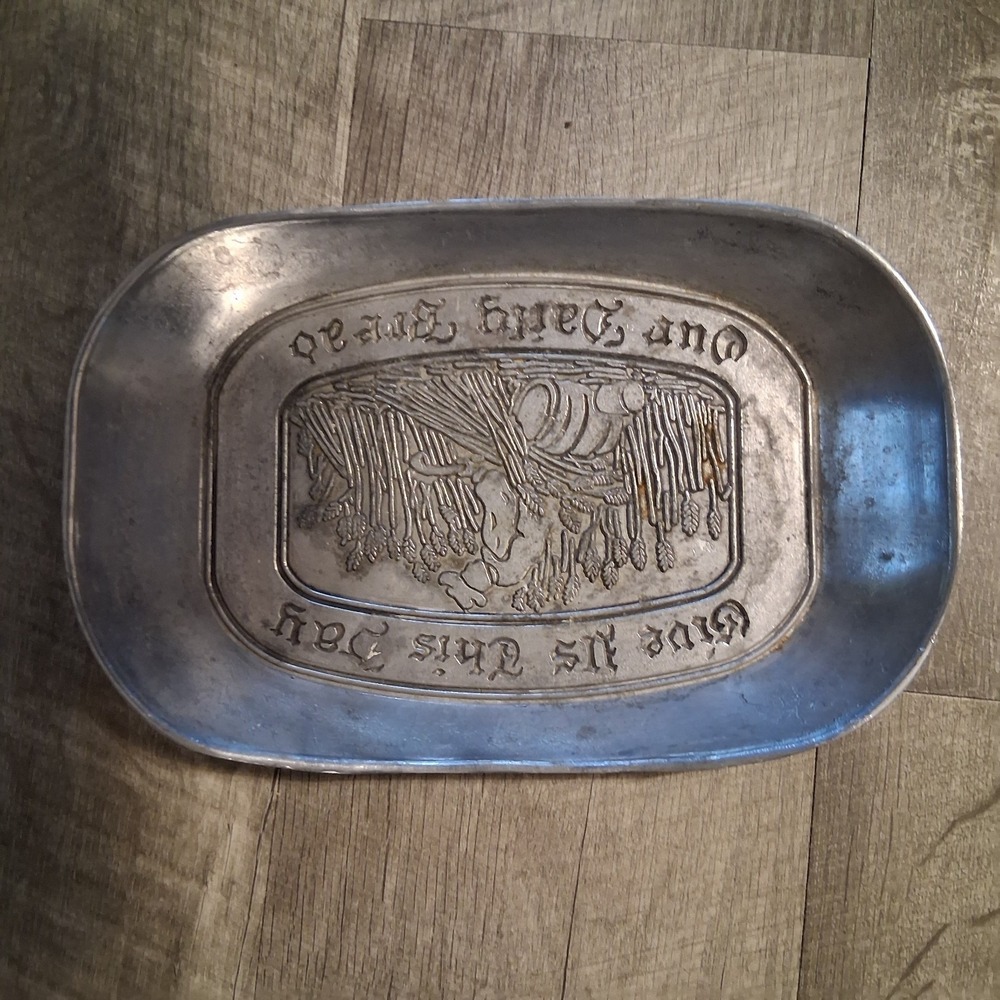Vintage Farm Give Us This Day Our Daily Bread Pewter Wilton Bread Tray Platter‎